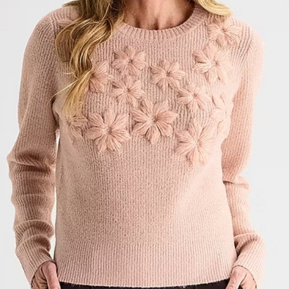 Women's Rose Sweater With Flower Detail
